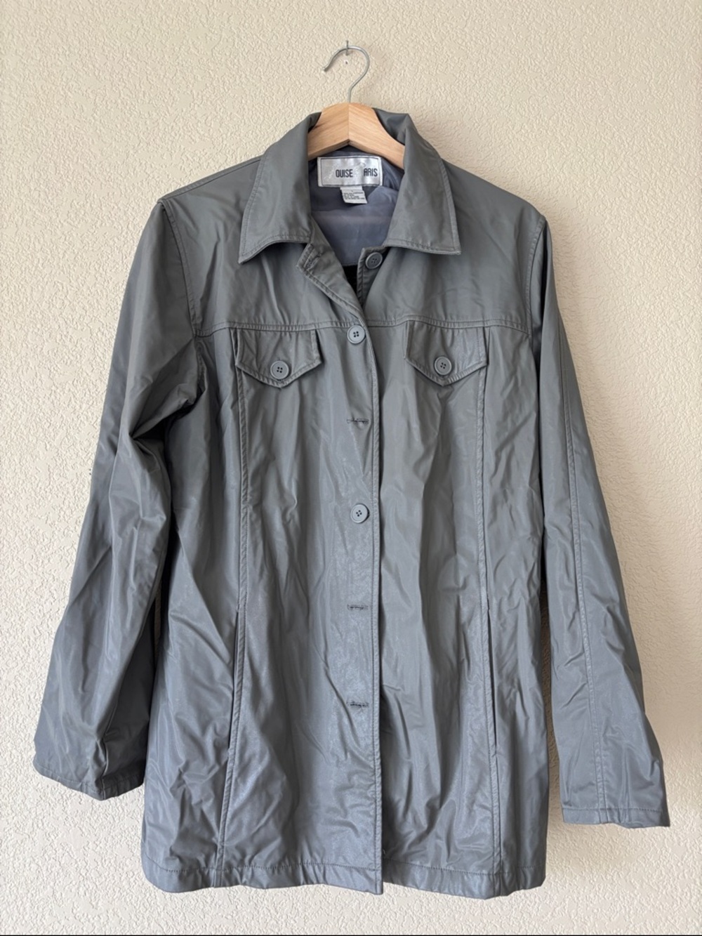 Louise Paris Vintage Women's Gray Button-Front Lightweight Coat/ Rain Jacket